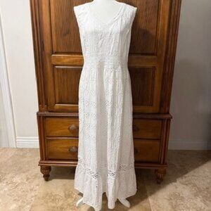 Me 2 Magic Anthropologie White Eyelet Maxi Dress Sleeveless Crochet Boho 1X NWT